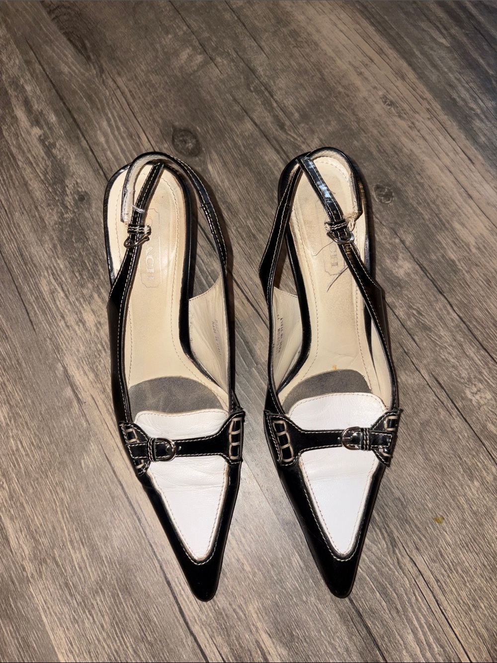 Vintage Coach Italy Adrian Spectators  Leather Sling Backs, 7  kitten heels